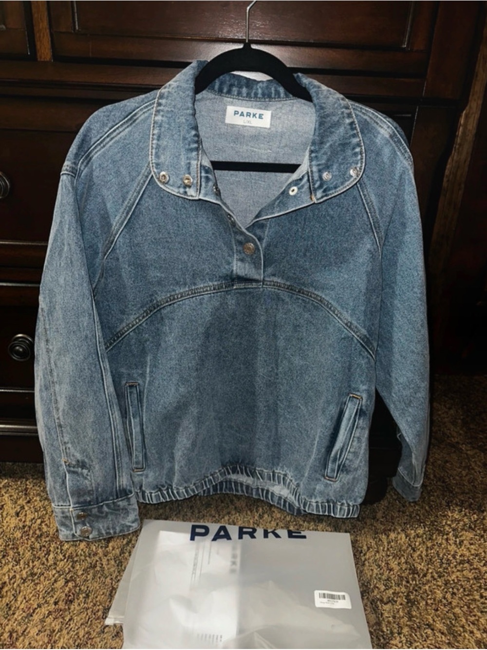 Parke Light Blue Washed Denim Pullover Jacket